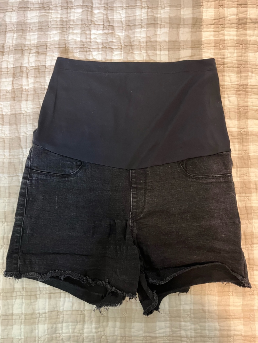 Black Maternity Denim Shorts with Stretch Waistband